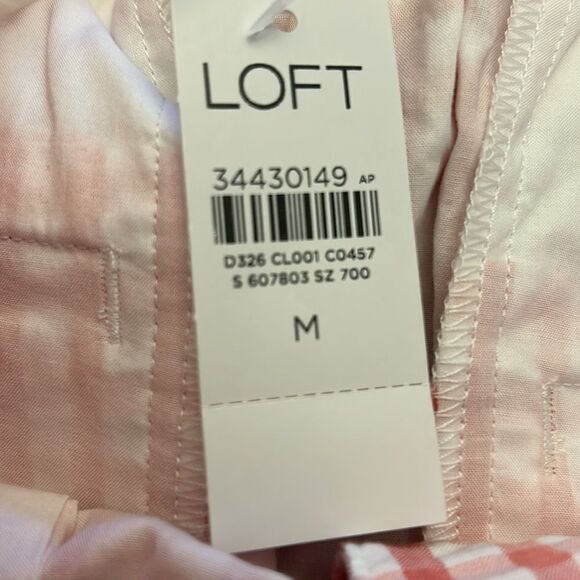 Loft pink white checkered tie waist ruffle shorts Size M New - Picture 7 of 9